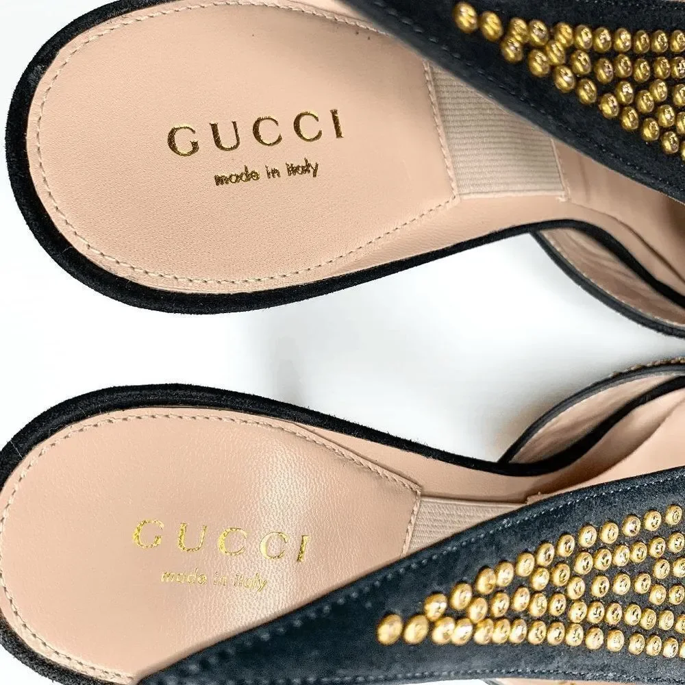 Gucci Fedra Crystal Embellished High Heel Mules EU 39.5 US 9.5 Black Suede Pumps - Picture 11 of 11